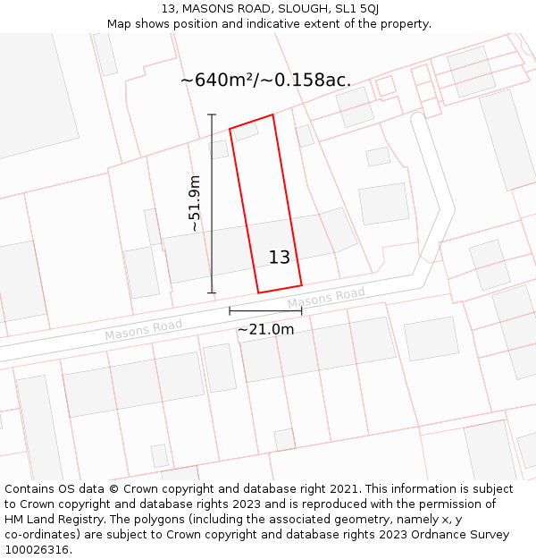 13, MASONS ROAD, SLOUGH, SL1 5QJ: Plot and title map