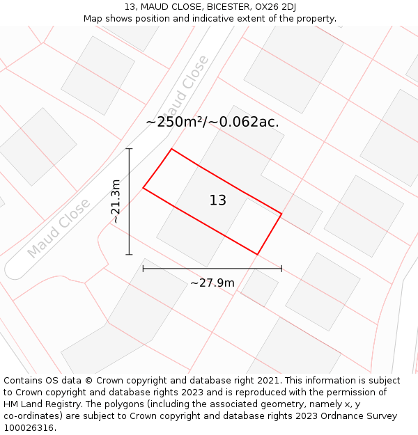 13, MAUD CLOSE, BICESTER, OX26 2DJ: Plot and title map
