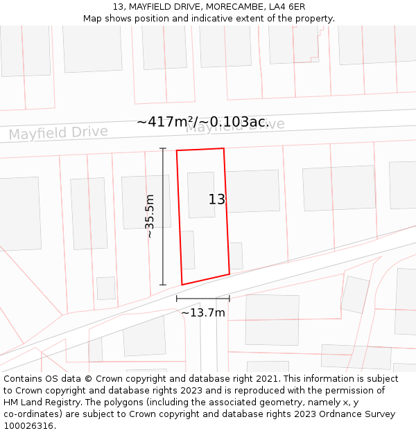 13, MAYFIELD DRIVE, MORECAMBE, LA4 6ER: Plot and title map