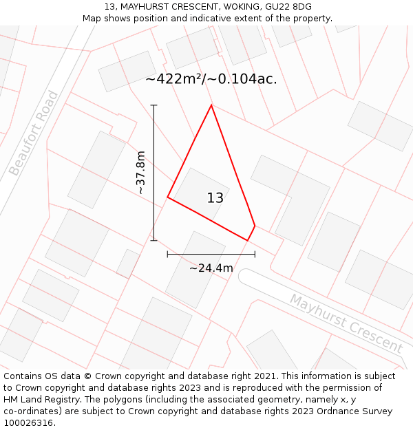 13, MAYHURST CRESCENT, WOKING, GU22 8DG: Plot and title map