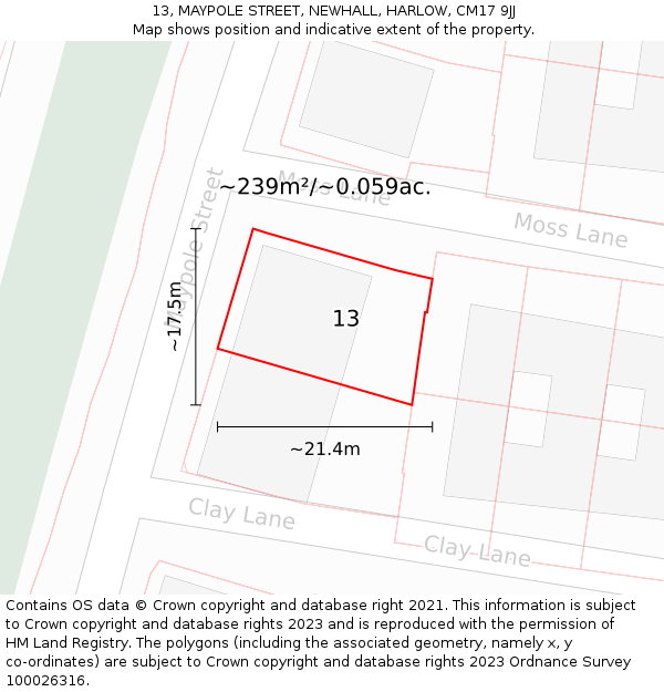 13, MAYPOLE STREET, NEWHALL, HARLOW, CM17 9JJ: Plot and title map