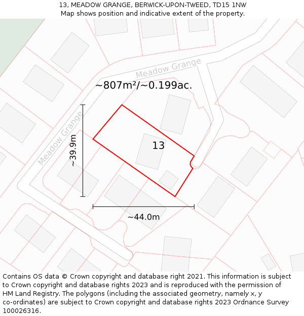 13, MEADOW GRANGE, BERWICK-UPON-TWEED, TD15 1NW: Plot and title map