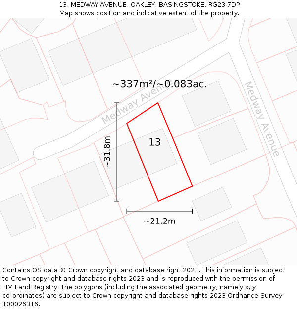 13, MEDWAY AVENUE, OAKLEY, BASINGSTOKE, RG23 7DP: Plot and title map