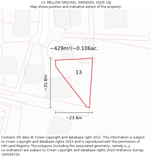 13, MELLOW GROUND, SWINDON, SN25 1QJ: Plot and title map