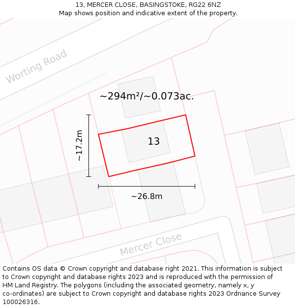 13, MERCER CLOSE, BASINGSTOKE, RG22 6NZ: Plot and title map