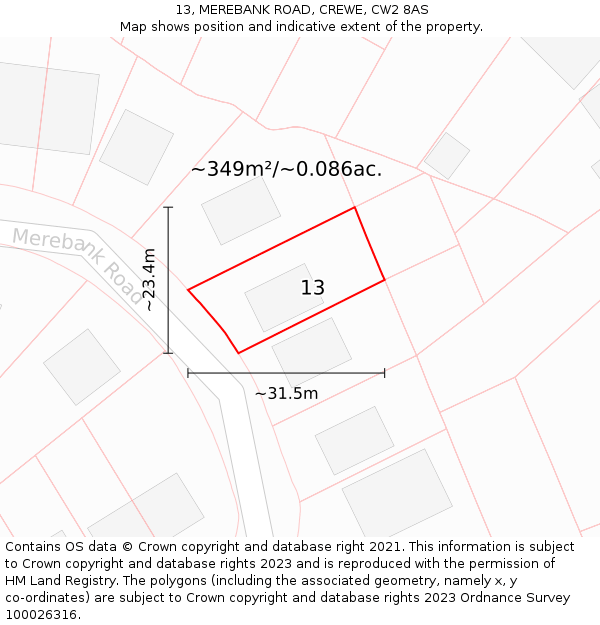 13, MEREBANK ROAD, CREWE, CW2 8AS: Plot and title map