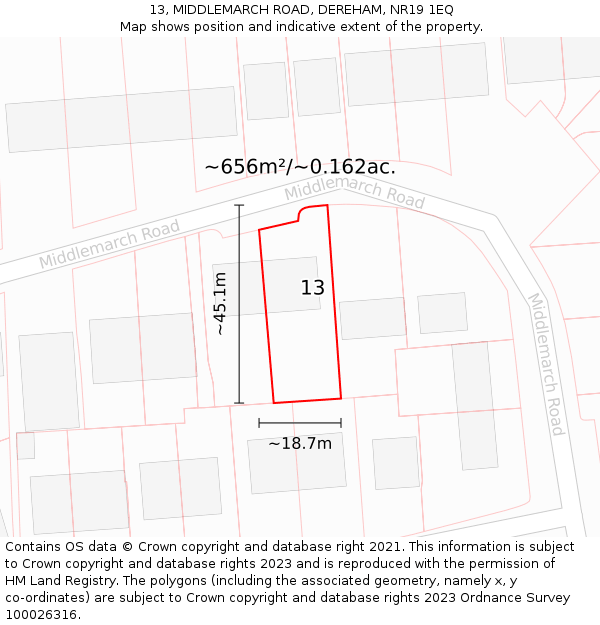 13, MIDDLEMARCH ROAD, DEREHAM, NR19 1EQ: Plot and title map