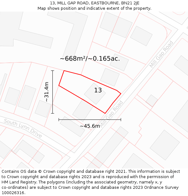 13, MILL GAP ROAD, EASTBOURNE, BN21 2JE: Plot and title map