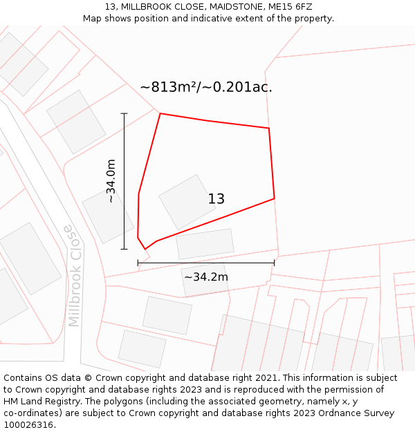 13, MILLBROOK CLOSE, MAIDSTONE, ME15 6FZ: Plot and title map