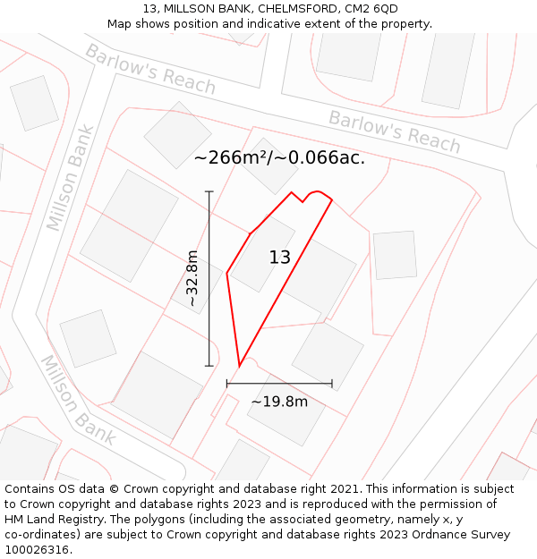 13, MILLSON BANK, CHELMSFORD, CM2 6QD: Plot and title map