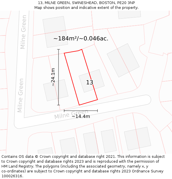 13, MILNE GREEN, SWINESHEAD, BOSTON, PE20 3NP: Plot and title map