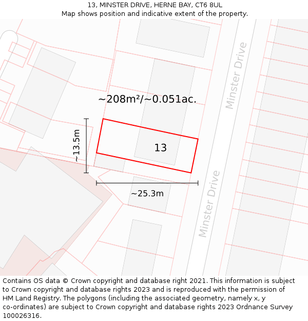 13, MINSTER DRIVE, HERNE BAY, CT6 8UL: Plot and title map