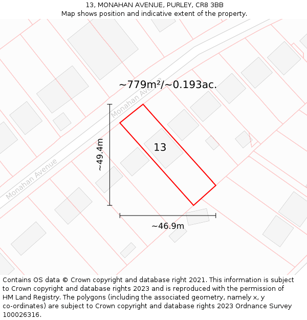 13, MONAHAN AVENUE, PURLEY, CR8 3BB: Plot and title map