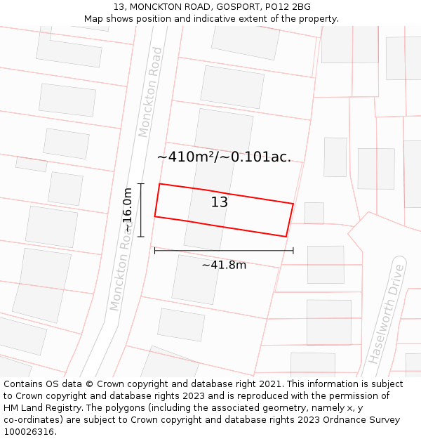 13, MONCKTON ROAD, GOSPORT, PO12 2BG: Plot and title map