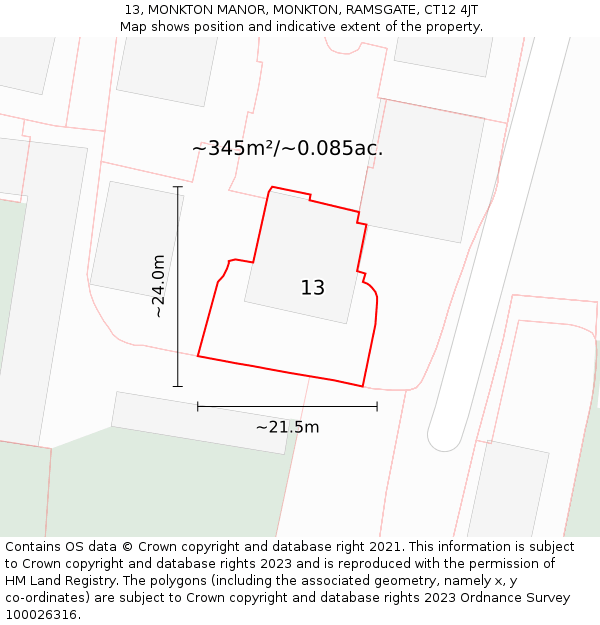 13, MONKTON MANOR, MONKTON, RAMSGATE, CT12 4JT: Plot and title map