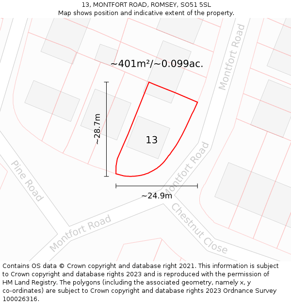 13, MONTFORT ROAD, ROMSEY, SO51 5SL: Plot and title map