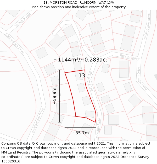 13, MORSTON ROAD, RUNCORN, WA7 1XW: Plot and title map