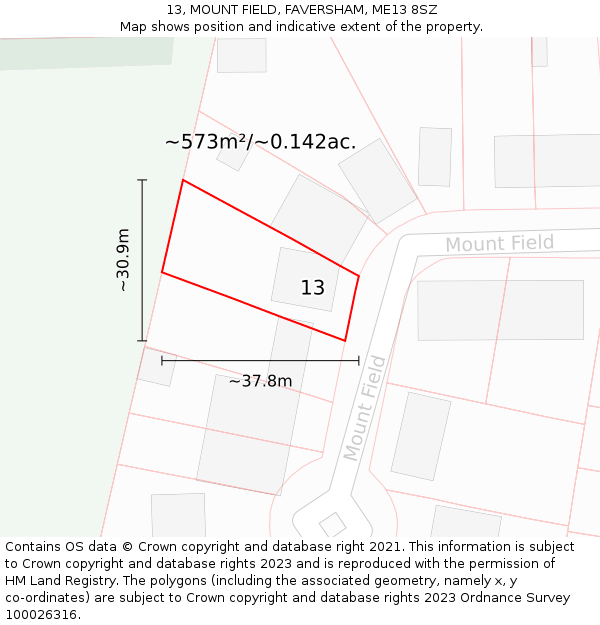 13, MOUNT FIELD, FAVERSHAM, ME13 8SZ: Plot and title map