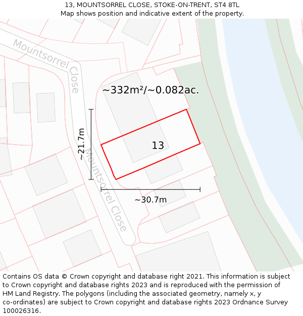 13, MOUNTSORREL CLOSE, STOKE-ON-TRENT, ST4 8TL: Plot and title map