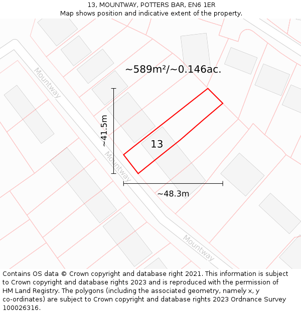 13, MOUNTWAY, POTTERS BAR, EN6 1ER: Plot and title map