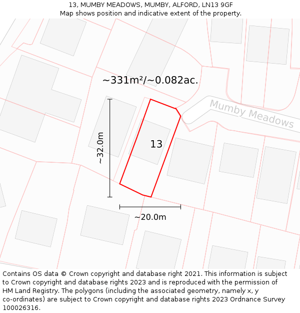 13, MUMBY MEADOWS, MUMBY, ALFORD, LN13 9GF: Plot and title map