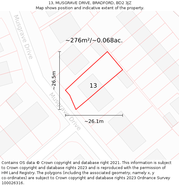 13, MUSGRAVE DRIVE, BRADFORD, BD2 3JZ: Plot and title map