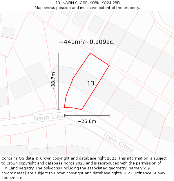 13, NAIRN CLOSE, YORK, YO24 2RB: Plot and title map
