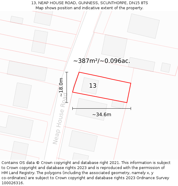 13, NEAP HOUSE ROAD, GUNNESS, SCUNTHORPE, DN15 8TS: Plot and title map