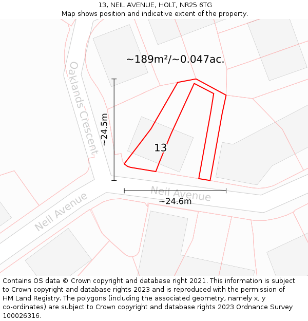 13, NEIL AVENUE, HOLT, NR25 6TG: Plot and title map