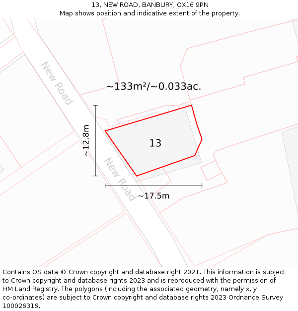 13, NEW ROAD, BANBURY, OX16 9PN: Plot and title map