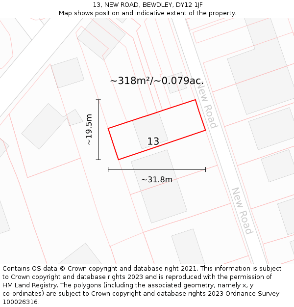 13, NEW ROAD, BEWDLEY, DY12 1JF: Plot and title map