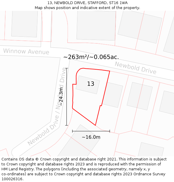 13, NEWBOLD DRIVE, STAFFORD, ST16 1WA: Plot and title map