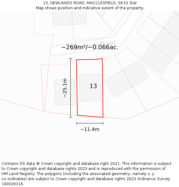 13, NEWLANDS ROAD, MACCLESFIELD, SK10 3LW: Plot and title map