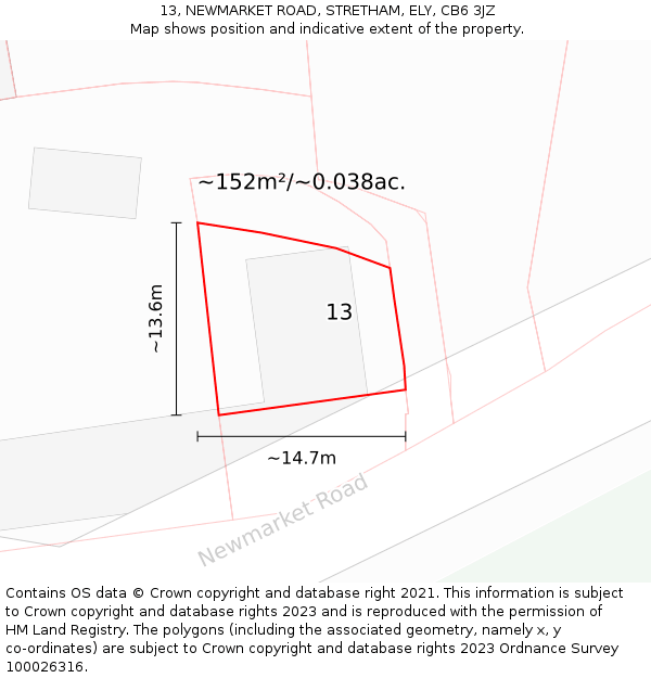 13, NEWMARKET ROAD, STRETHAM, ELY, CB6 3JZ: Plot and title map
