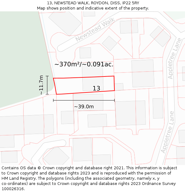 13, NEWSTEAD WALK, ROYDON, DISS, IP22 5RY: Plot and title map