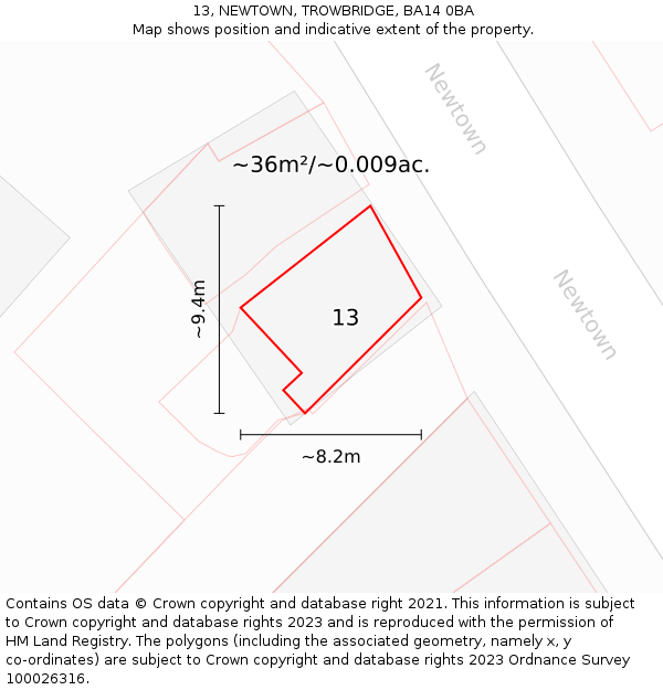 13, NEWTOWN, TROWBRIDGE, BA14 0BA: Plot and title map