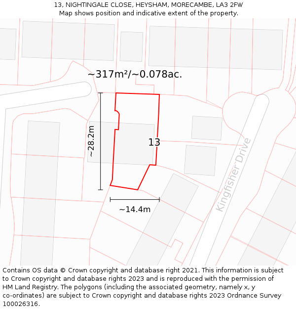 13, NIGHTINGALE CLOSE, HEYSHAM, MORECAMBE, LA3 2FW: Plot and title map