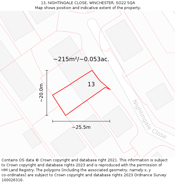 13, NIGHTINGALE CLOSE, WINCHESTER, SO22 5QA: Plot and title map