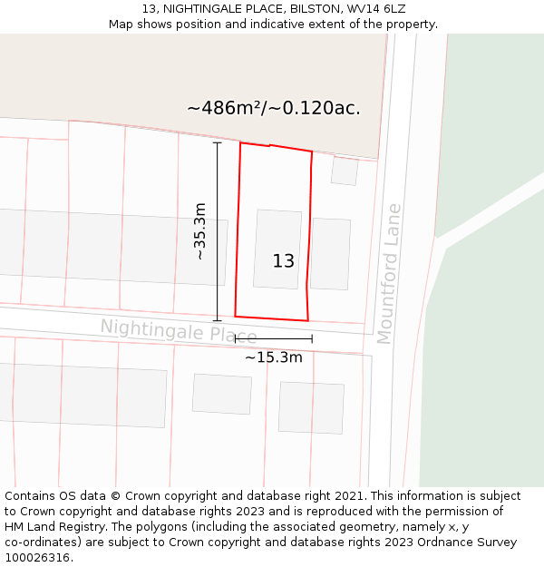 13, NIGHTINGALE PLACE, BILSTON, WV14 6LZ: Plot and title map