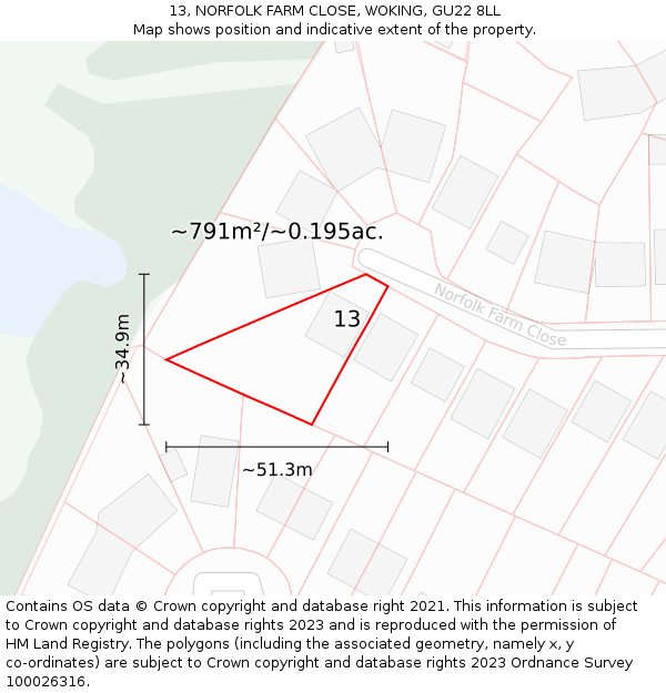 13, NORFOLK FARM CLOSE, WOKING, GU22 8LL: Plot and title map
