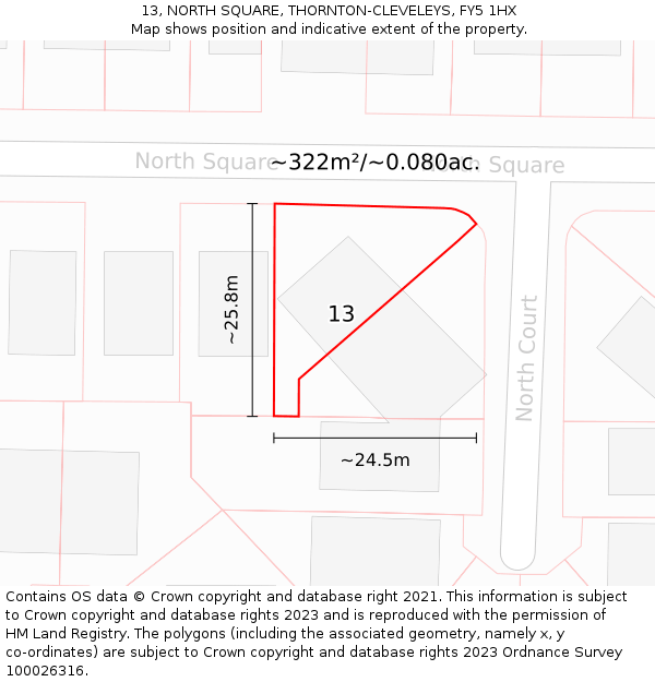 13, NORTH SQUARE, THORNTON-CLEVELEYS, FY5 1HX: Plot and title map