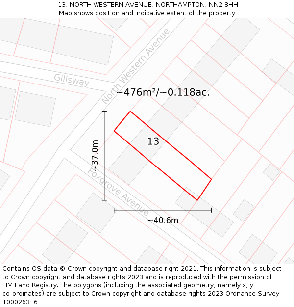 13, NORTH WESTERN AVENUE, NORTHAMPTON, NN2 8HH: Plot and title map