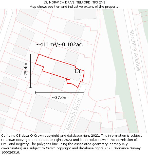 13, NORWICH DRIVE, TELFORD, TF3 2NS: Plot and title map