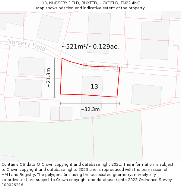 13, NURSERY FIELD, BUXTED, UCKFIELD, TN22 4NG: Plot and title map