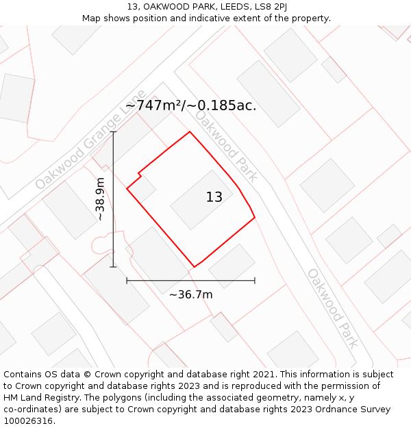 13, OAKWOOD PARK, LEEDS, LS8 2PJ: Plot and title map