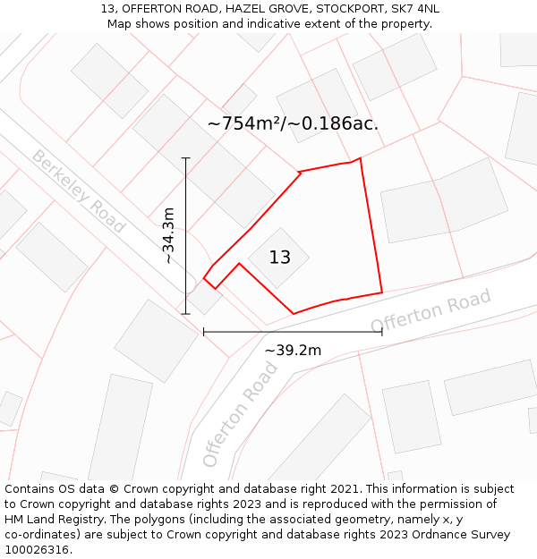 13, OFFERTON ROAD, HAZEL GROVE, STOCKPORT, SK7 4NL: Plot and title map