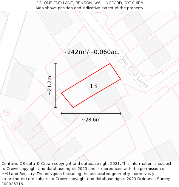 13, ONE END LANE, BENSON, WALLINGFORD, OX10 6PA: Plot and title map