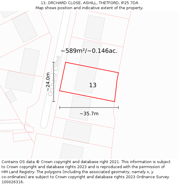 13, ORCHARD CLOSE, ASHILL, THETFORD, IP25 7DA: Plot and title map