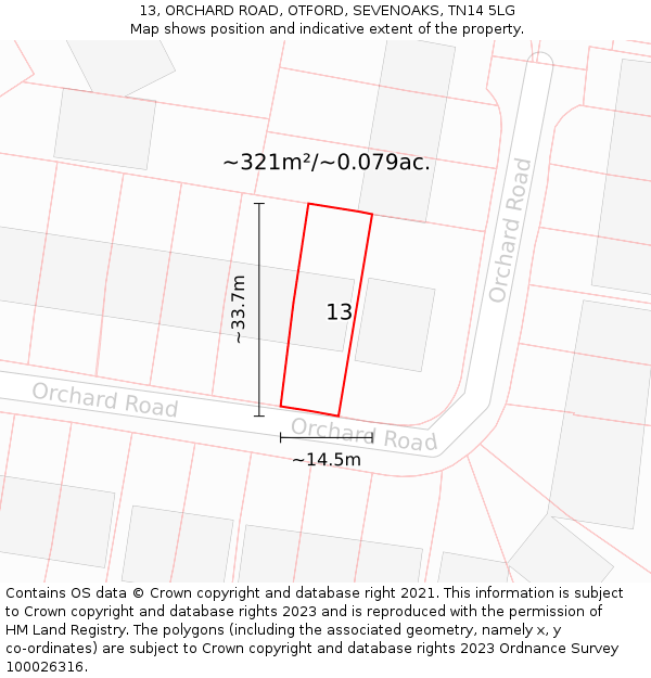 13, ORCHARD ROAD, OTFORD, SEVENOAKS, TN14 5LG: Plot and title map