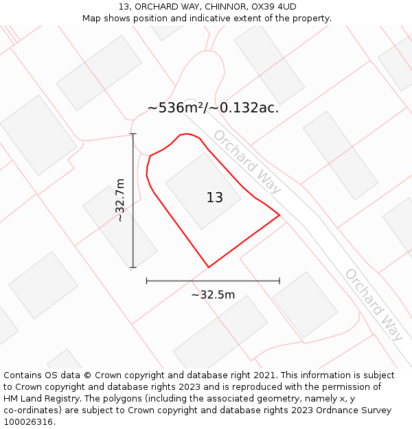 13, ORCHARD WAY, CHINNOR, OX39 4UD: Plot and title map